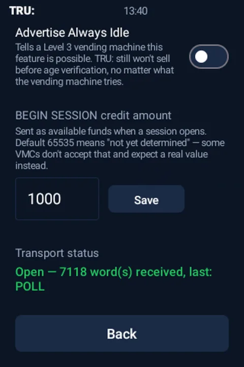 MDB: credit amount and a healthy transport status