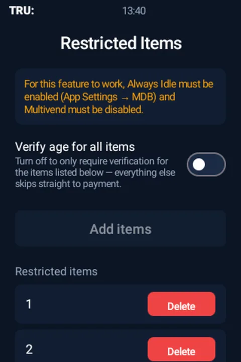 Restricted products (optional)